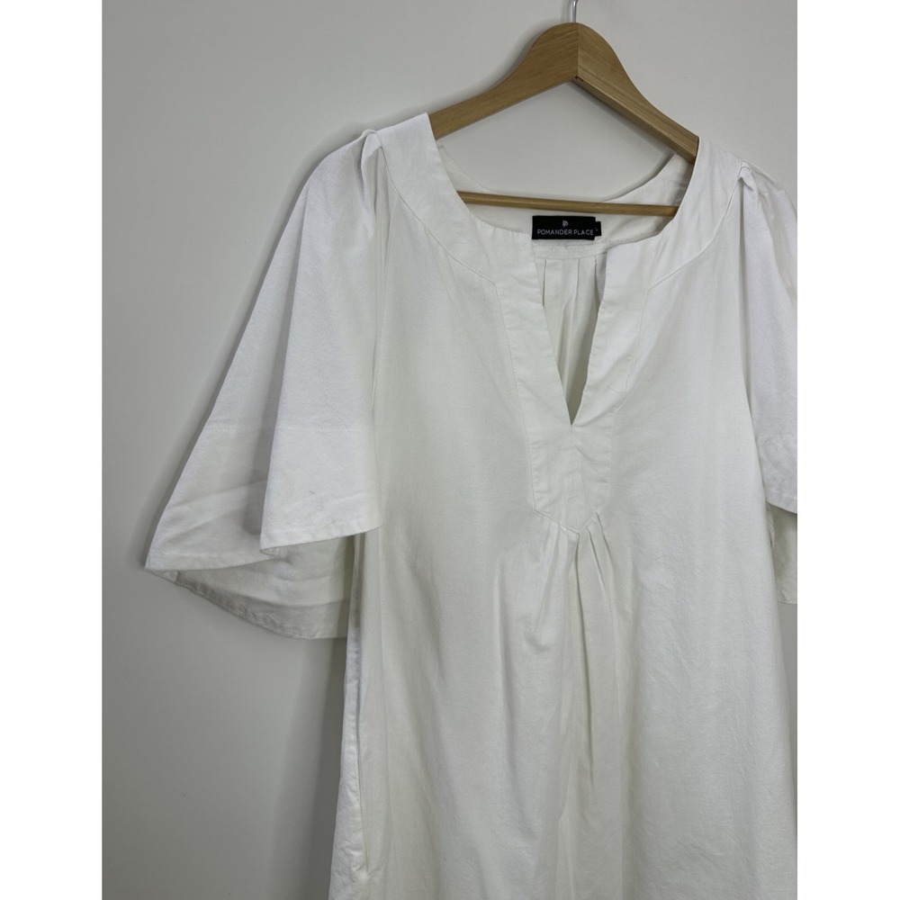 Pomander Place Tuckernuck Finley White Flutter Sleeve Dress Cotton Pockets Large - Picture 3 of 13